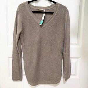 Women RD Style Josslyn V Neck Sweater Mini Side Split in Brown Size Small